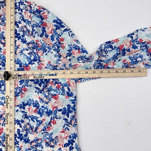 Talbots Top Plus Size 3X Blue Pink Floral Popover Blouse Ruffles Preppy Resort - Picture 10 of 11